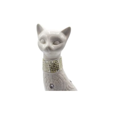 Gatto in Ceramica Bianca e Strass