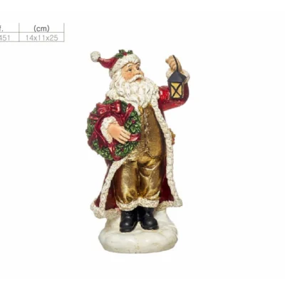 BABBO NATALE ROSSO E ORO IN CERAMICA ALTO 25 CM DECORAZIONE NATALIZIA MELI ARTE IDEAFIORI